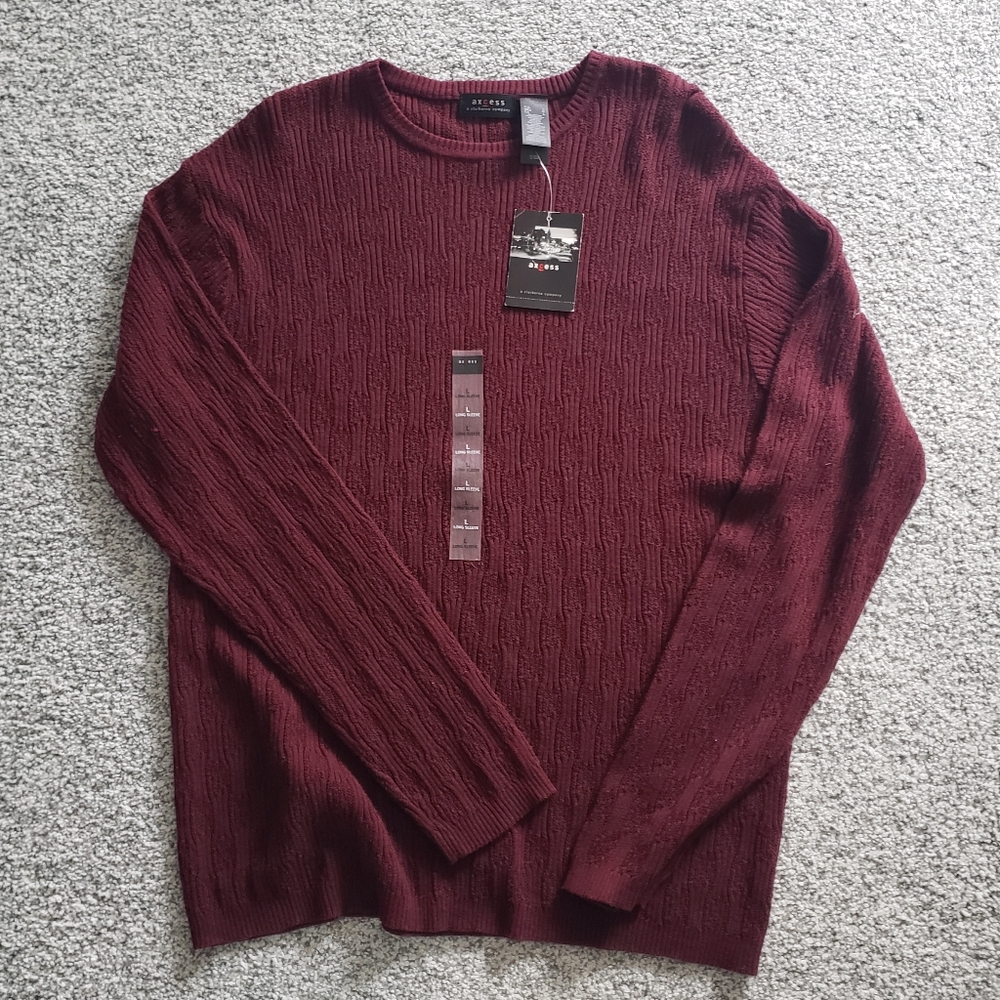 Axcess Mens LG Burgundy Cotton & Acrylic Knit Sweater
